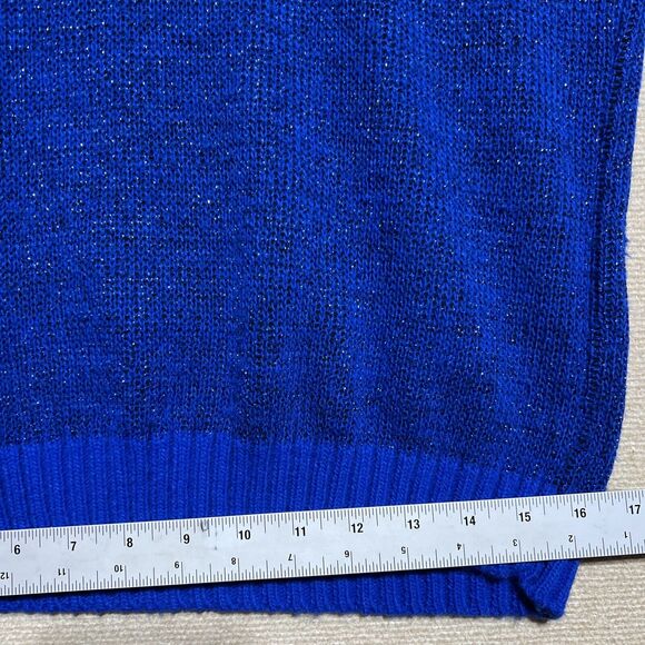 1990s Vintage Ellen D Kollection Women's Sweater Large Med Blue Lurex Mock Lg - Picture 6 of 12